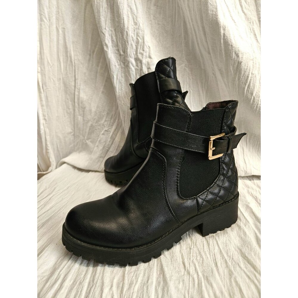 Joe Boxer Womens Pull On Chunky Ankle Boots Black Sz 9 Vegan Pleather